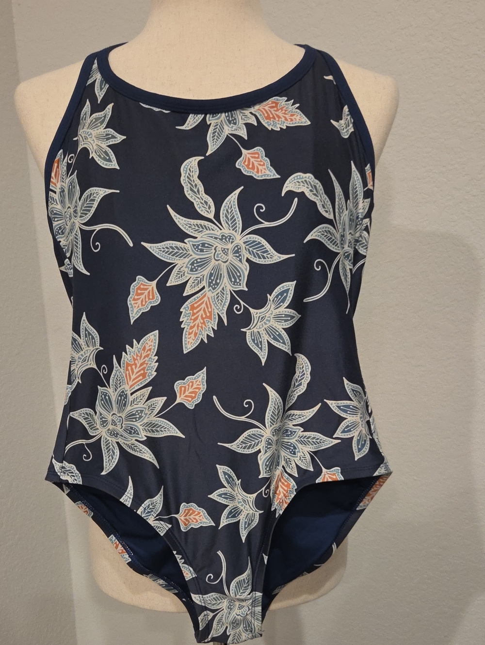 Carve Designs Navy Floral Small One-Piece Swimsuit Coral Accents